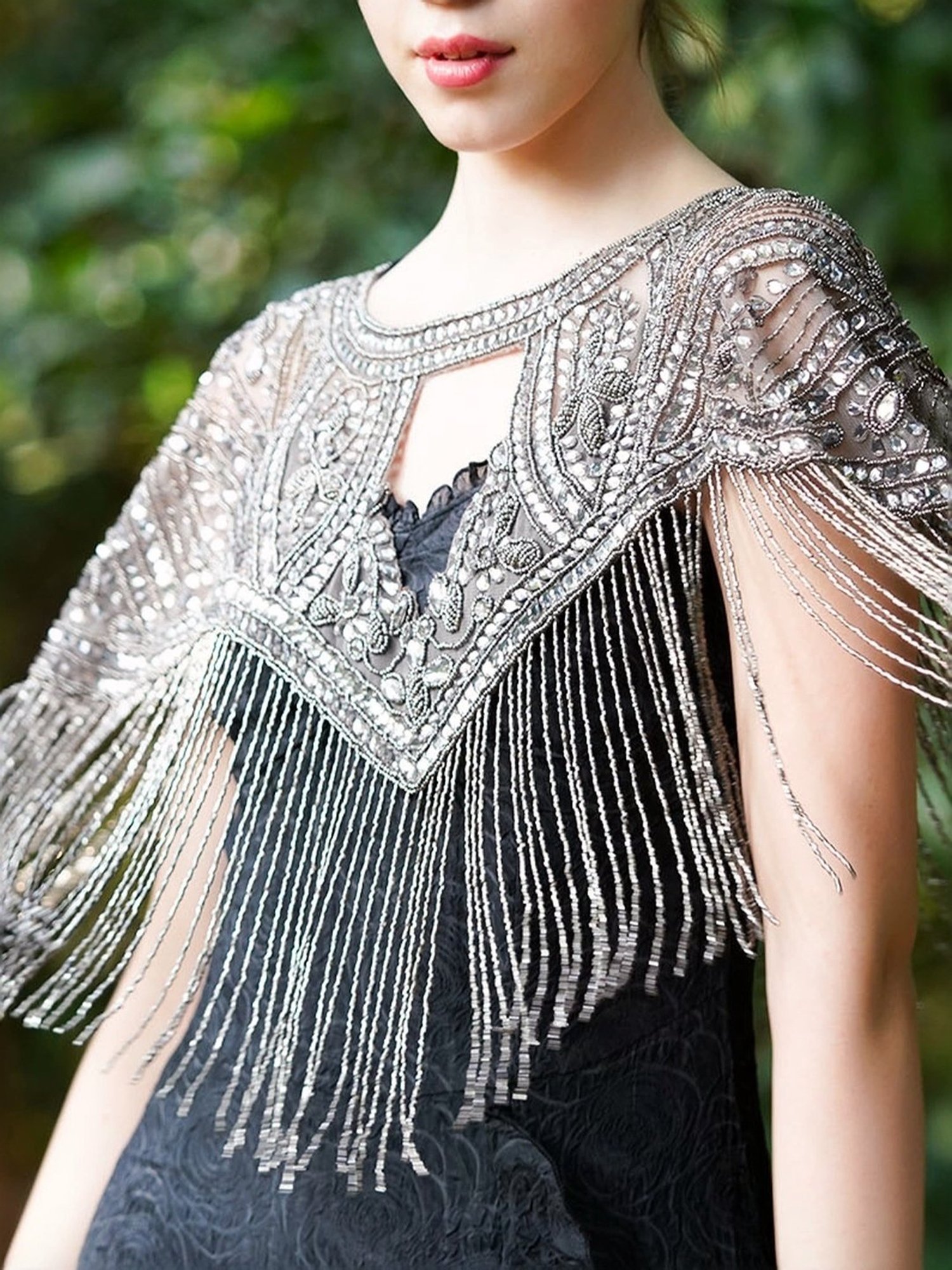 Odette Grey Embellished Fancy Cape