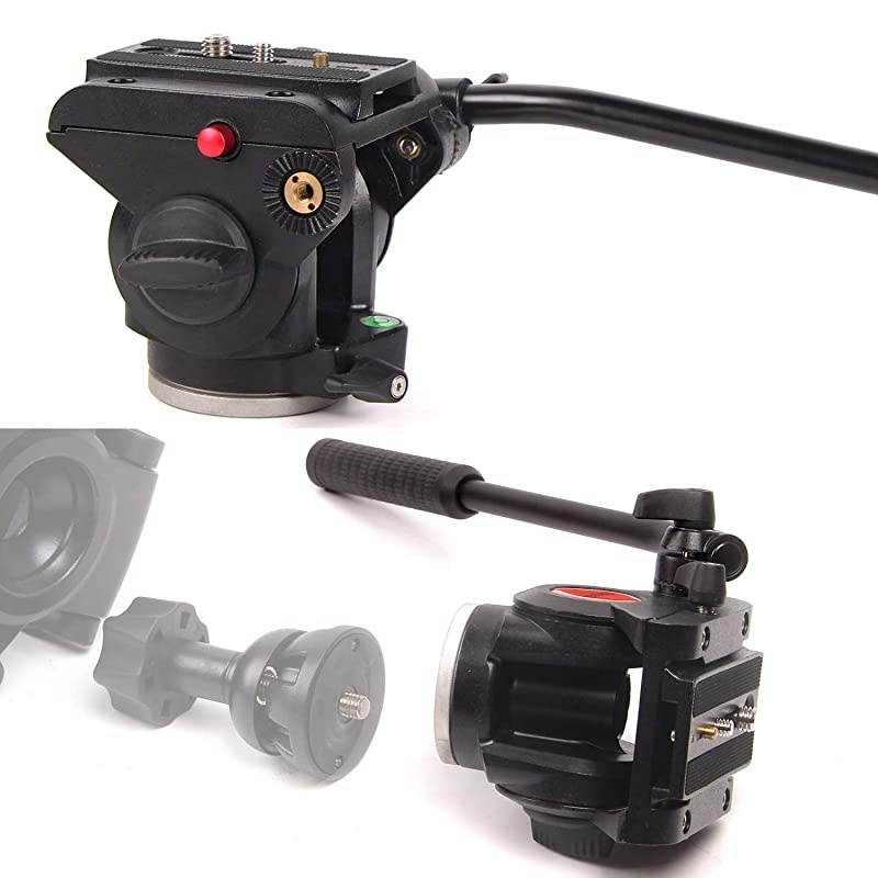 Fluid Head,  Flat Base Pro Heavy Duty Video Camera Tripod Action Fluid Drag Pan Head with 1/4" and 3/8" Screws Sliding Plate for Canon Nikon Sony DSLR Cameras Video Camcorders Shooting Filming