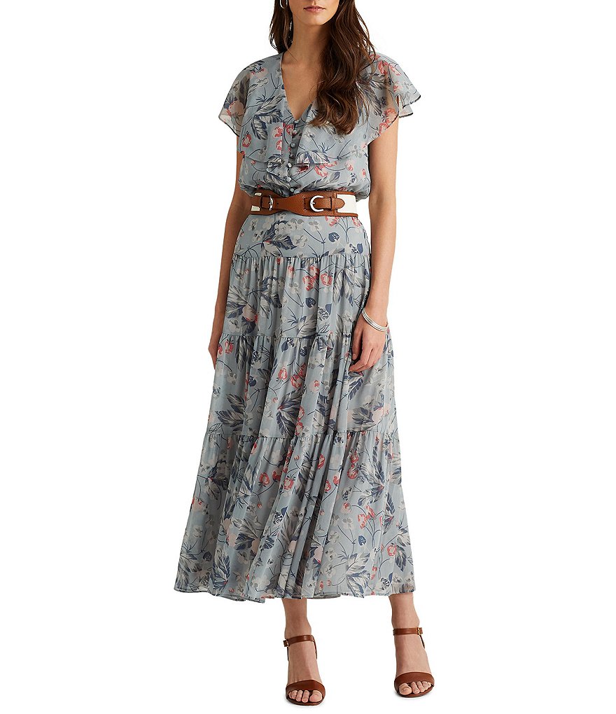 Lauren Ralph Lauren Floral Print Georgette Peasant A-Line Skirt