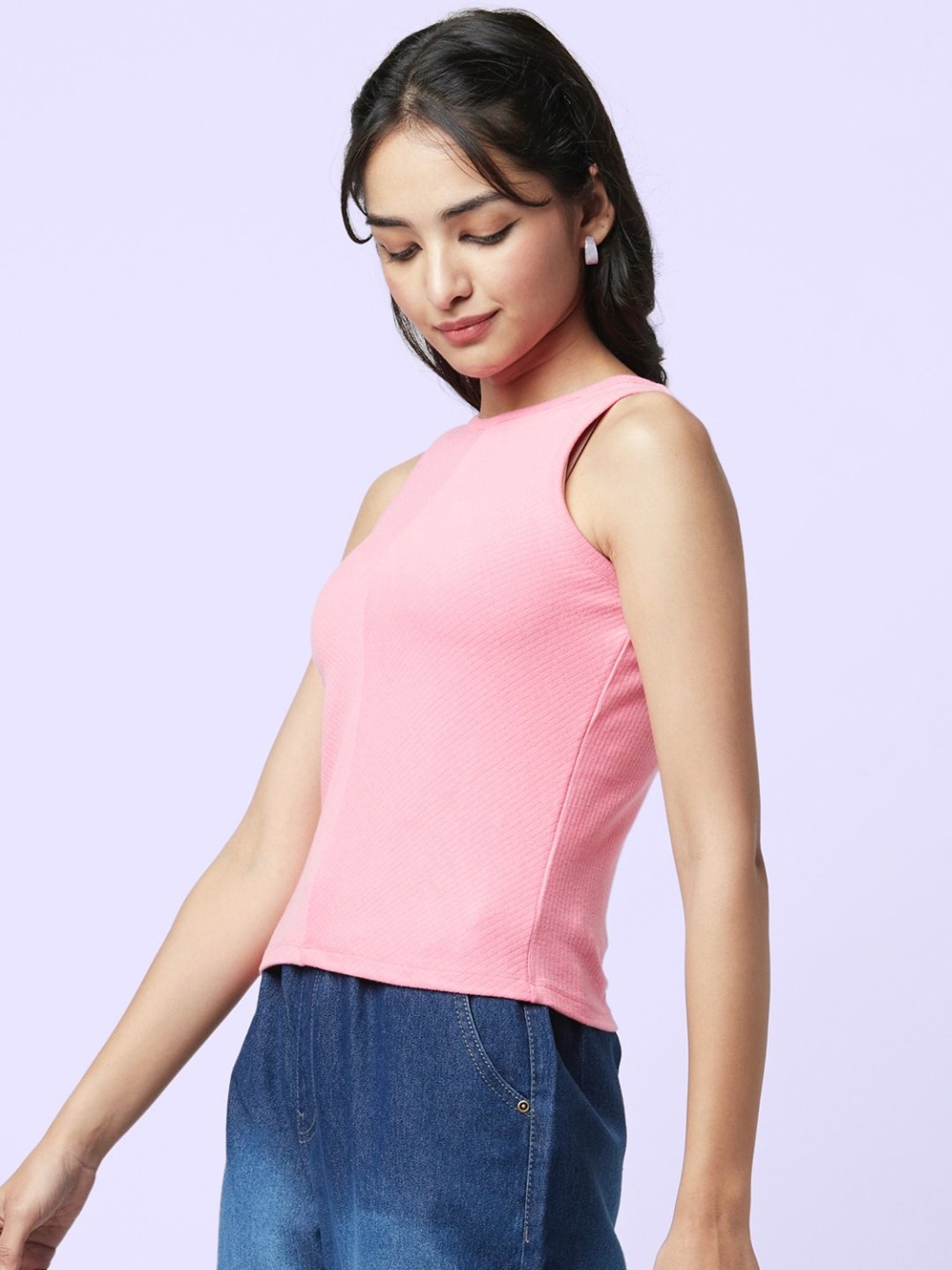 YU by Pantaloons Pink Slim Fit Top