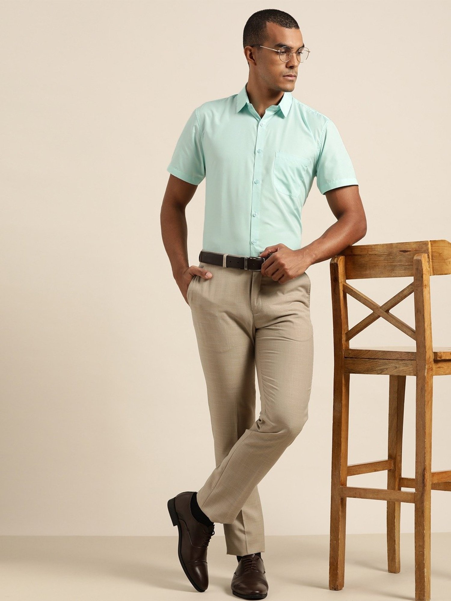 Sojanya Green Cotton Regular Fit Shirt