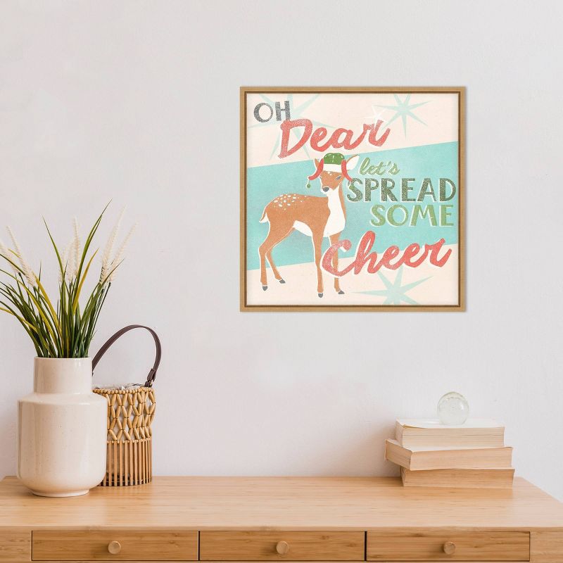 16" x 16" Reindeer Christmas Cheer by June Erica Vess Framed Canvas Wall Art - Amanti Art