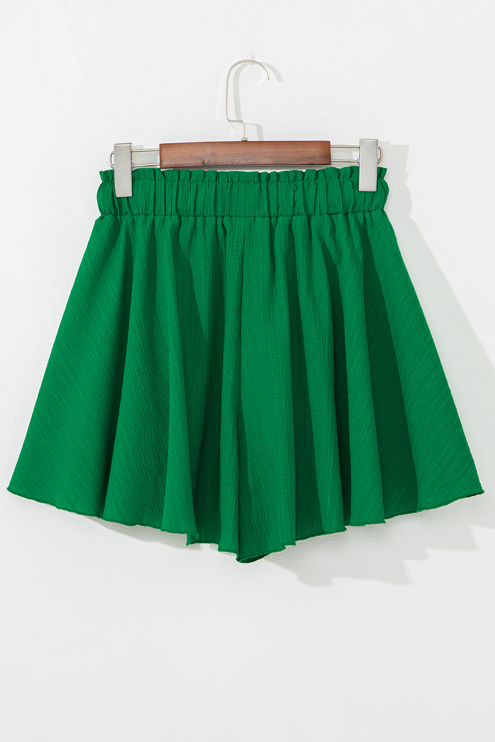 Dark Green Textured Frill High Waist Ruffle Wide Leg Shorts