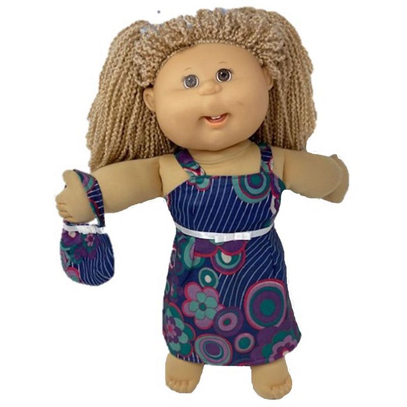 Doll Clothes Superstore Geometric Flower Sundress With Purse Fits Cabbage Patch Kid Dolls