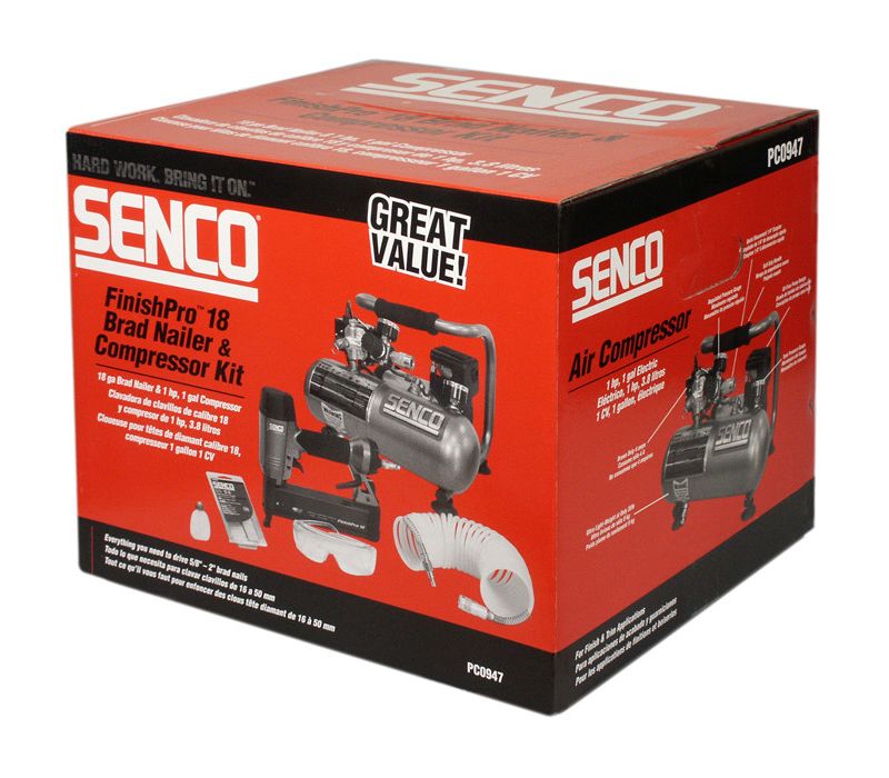 SENCO PC0947 FinishPro 18 Gauge Brad Nailer and 0.5 HP 1 Gallon Oil-Free Hand Carry Air Compressor Combo Kit