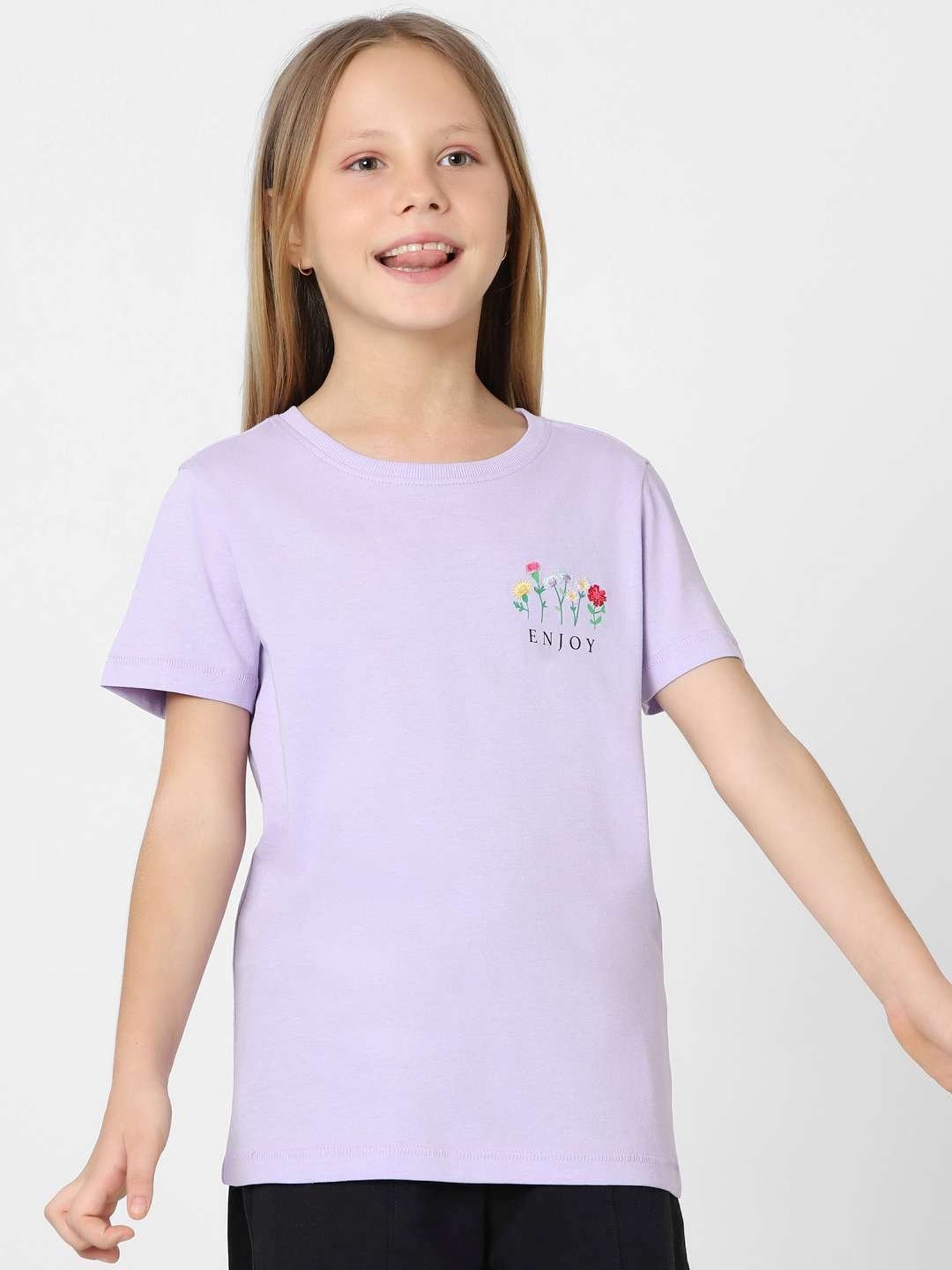 KIDS ONLY Purple Cotton Embroidered T-Shirt