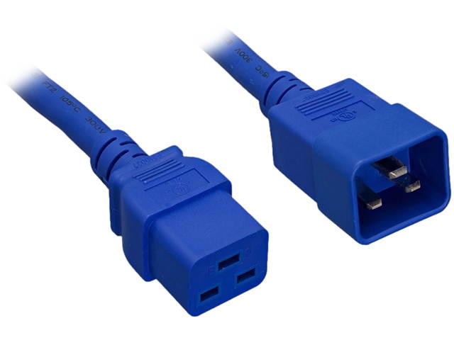 Nippon Labs 12 AWG C20 to C19 Universal Jumper Power Cord, IEC320 C19/C20 SJT 20A 250V 6 ft. - Blue