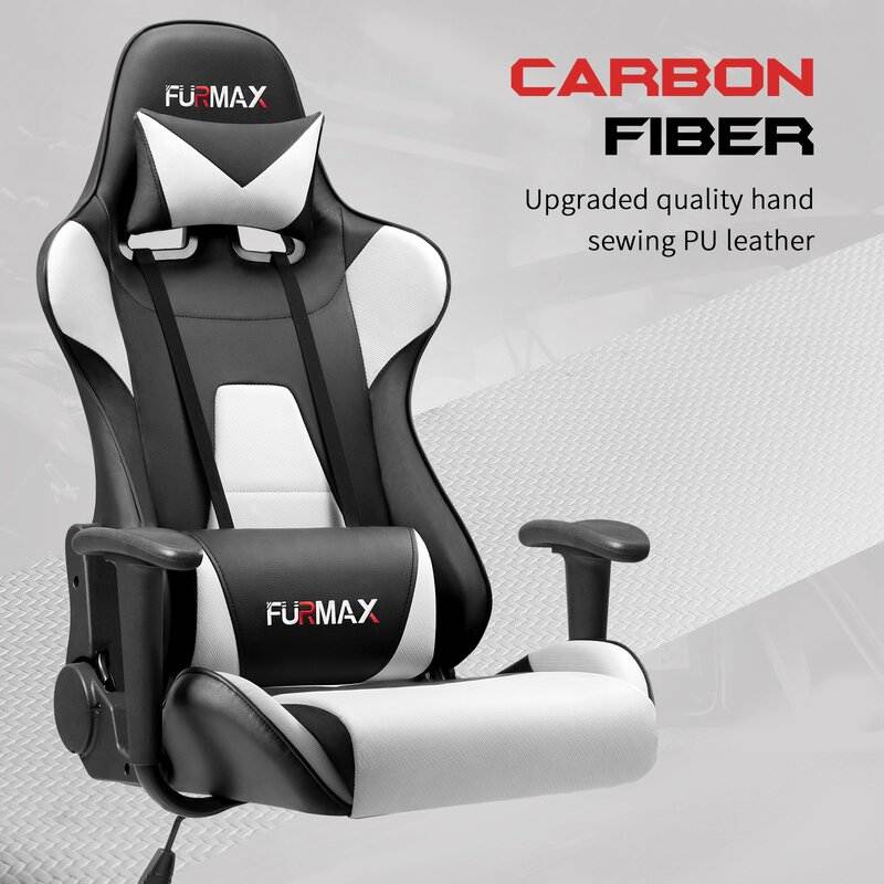 Furmax Gaming Office Chair Ergonomic High-Back Racing Style Adjustable Height Executive Computer Chair, PU Leather Swivel Desk Chair (Black/Grey)
