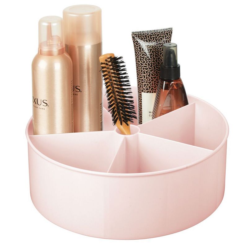 mDesign Divided Lazy Susan Turntable Storage Tray, 11.5" Round - Light Pink