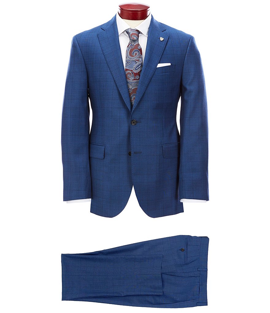 Cremieux Modern Fit Large Plaid Blue Pleated Wool Suit