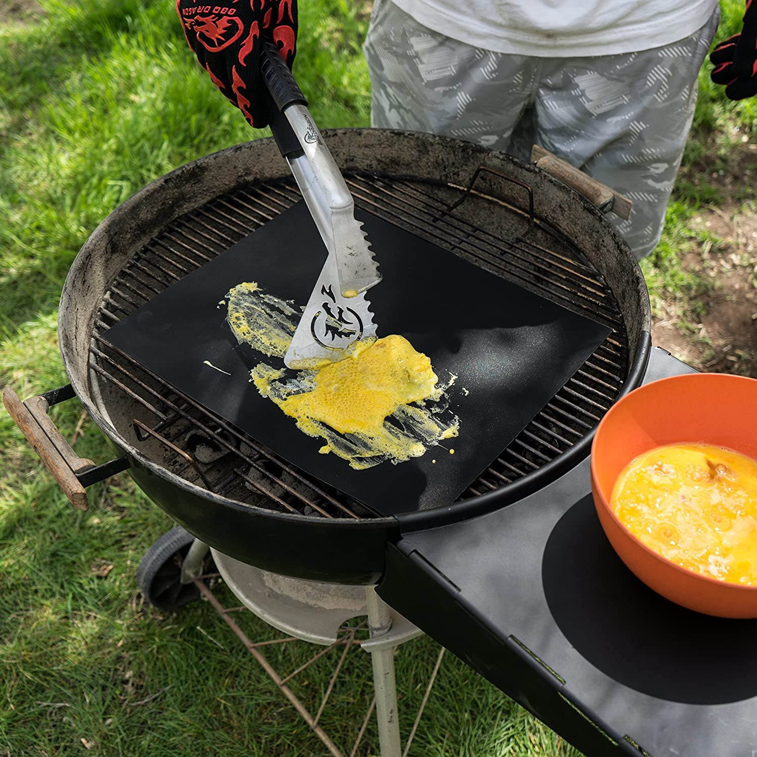 BBQ Dragon Grill Mats Set of 3 - Black, Heavy Duty Large Reusable, Grill Pans Non Stick, Charcoal BBQ, Barbecue Grilling and Baking Accessories for Grilling, Easy Clean