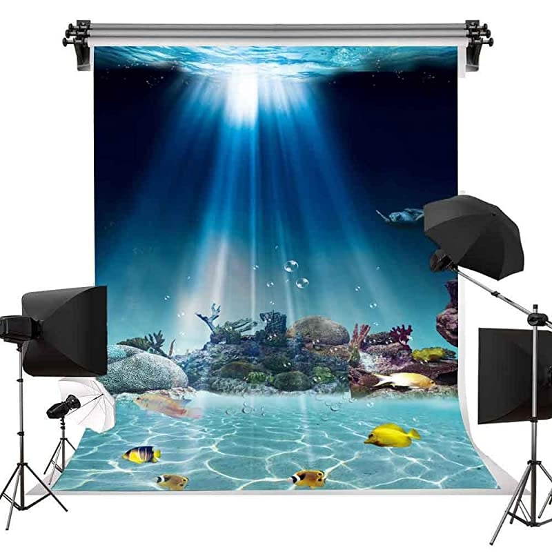 5x7ft Underwater World Backdrop Stonefish Turtle Plant Sunlight Sea Water Background Newborn Child Photo Studio Props Themed Party Curtain Background LXMT077