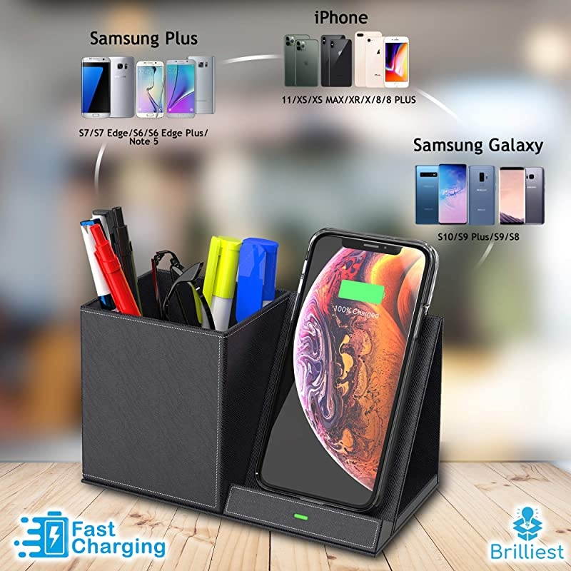Fast Wireless Charger and Desk Organizer Black Wireless Charging Dock Compatible with iPhone 1111 ProMaxXSMax8+ Galaxy S20S20+Note109 Multiple Devices
