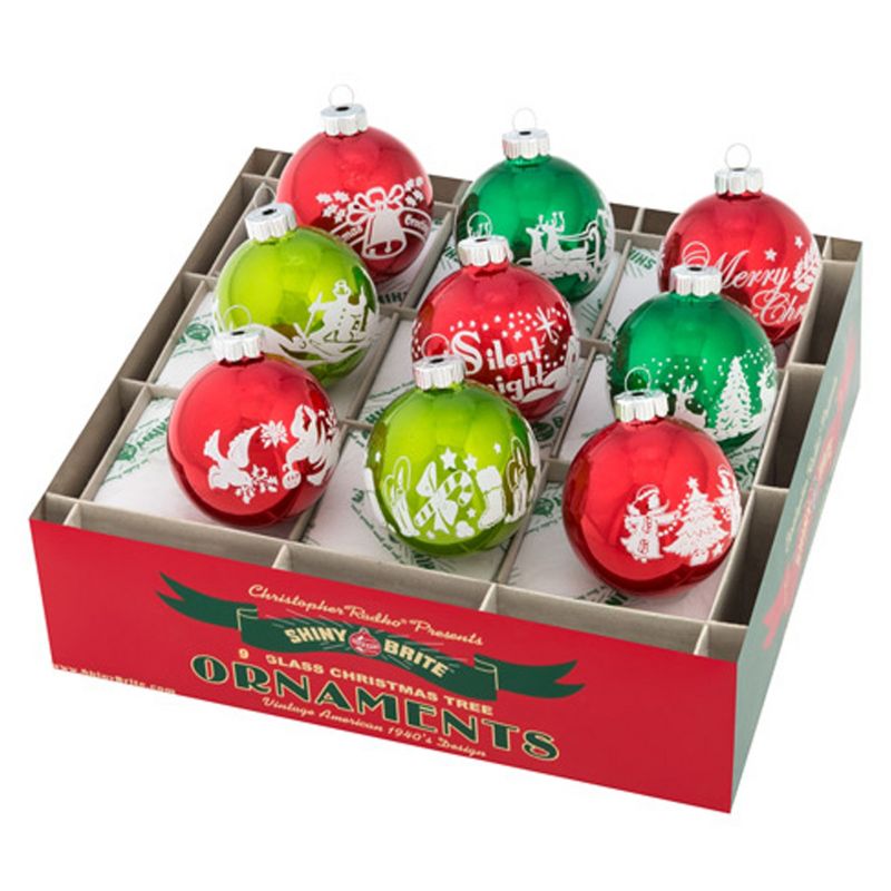 Shiny Brite 2.5" Hs Signature Flocked Greetings  -  Ornament Sets