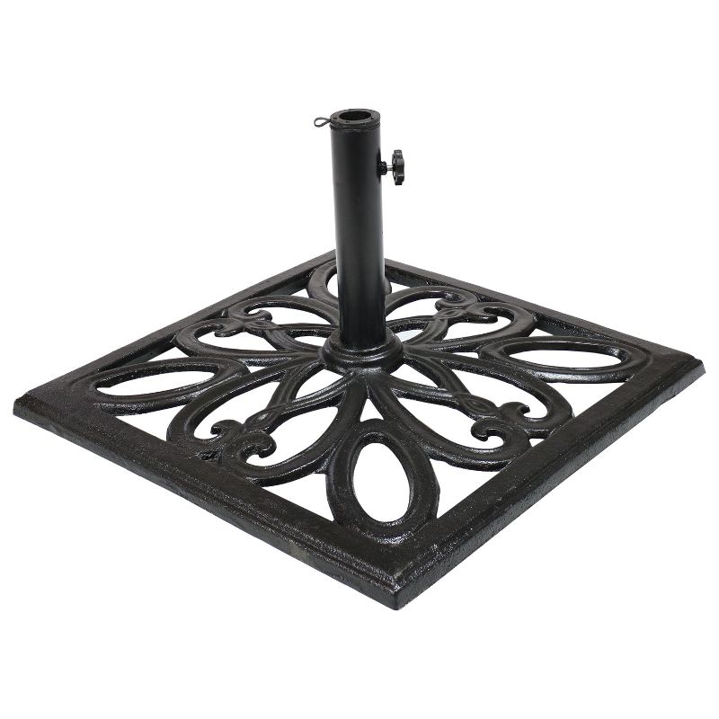 Sunnydaze Outdoor Heavy-Duty Cast Iron Decorative Imperial Geometric Design Square Patio Umbrella Base - 16" - Black
