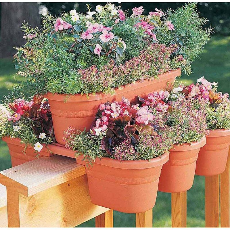 HC Companies 12-Inch Outdoor Plastic Deck Flower Planter Box, Chocolate (2 Pack)