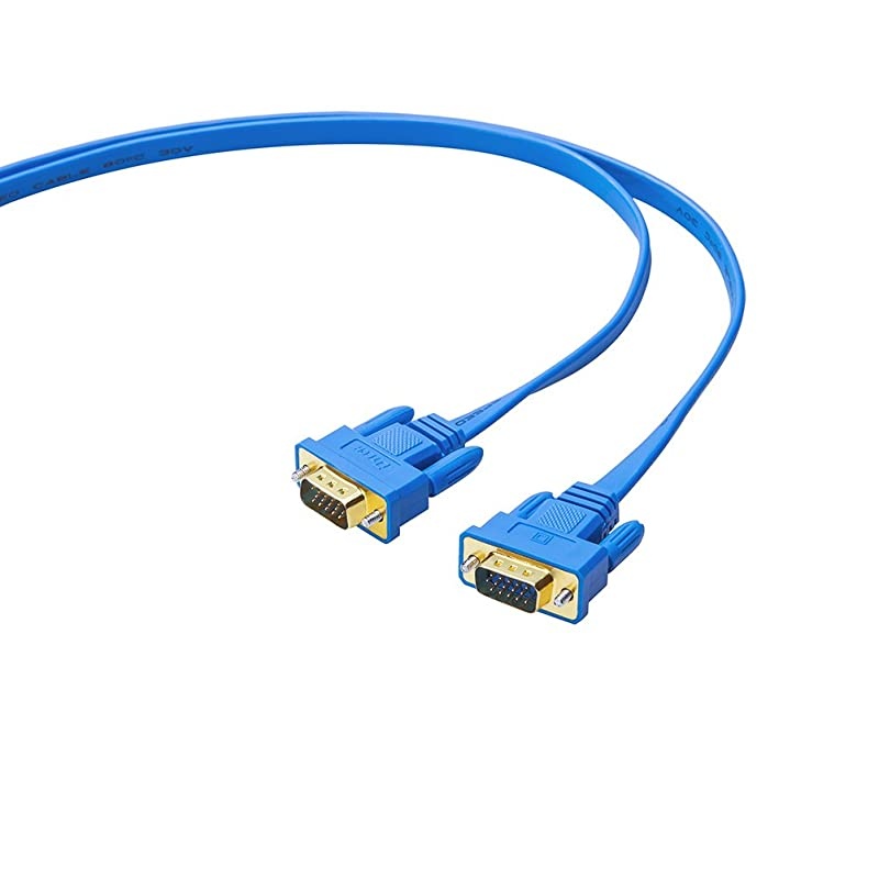 10m Flat VGA Cable Long 32 Feet Gold Plated Male to Male 15 Pin Connector Ultra Slim Blue Wire for Computer Monitor SVGA Projector