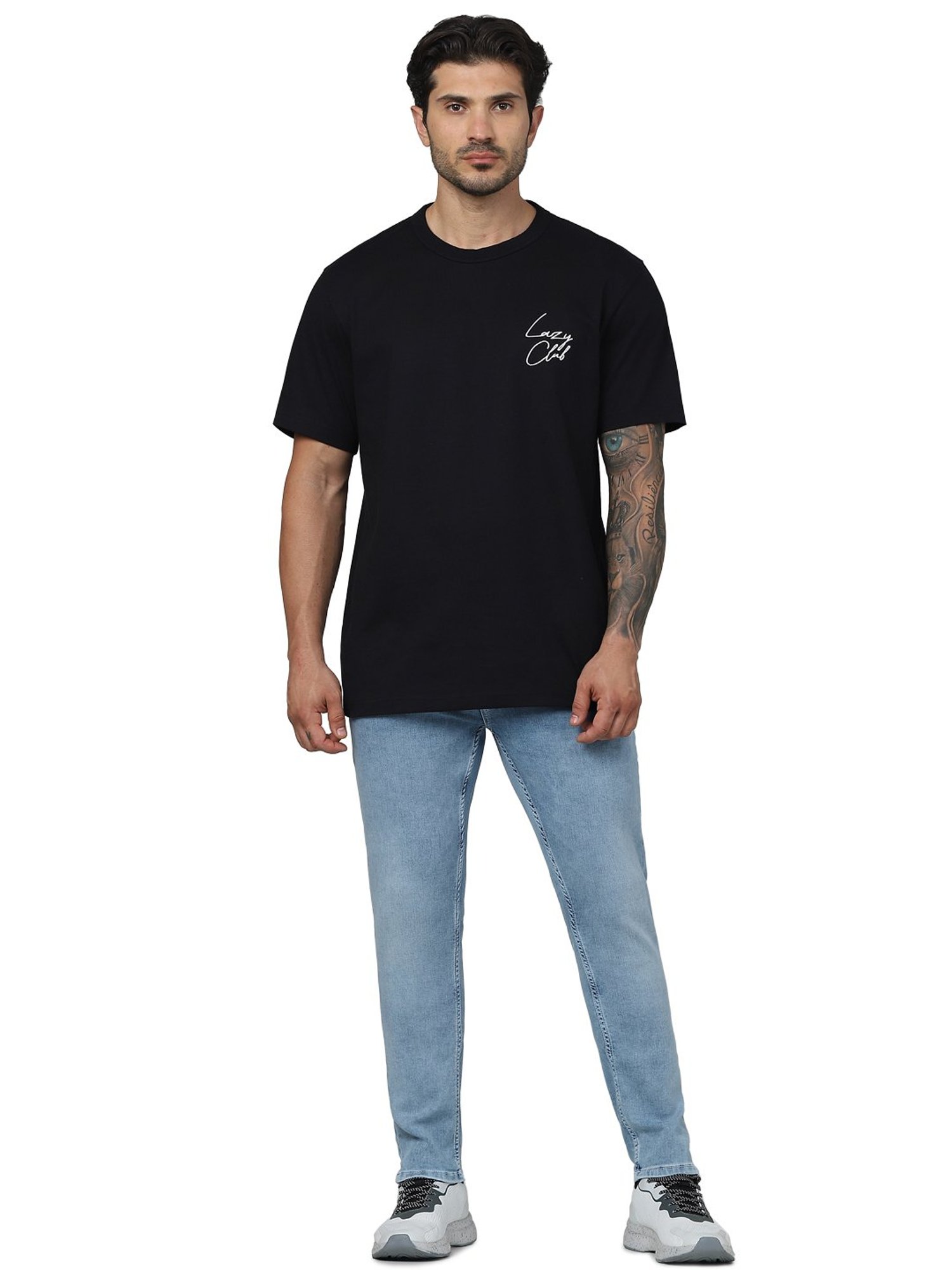 celio* Black Regular Fit Cotton Crew T-Shirt