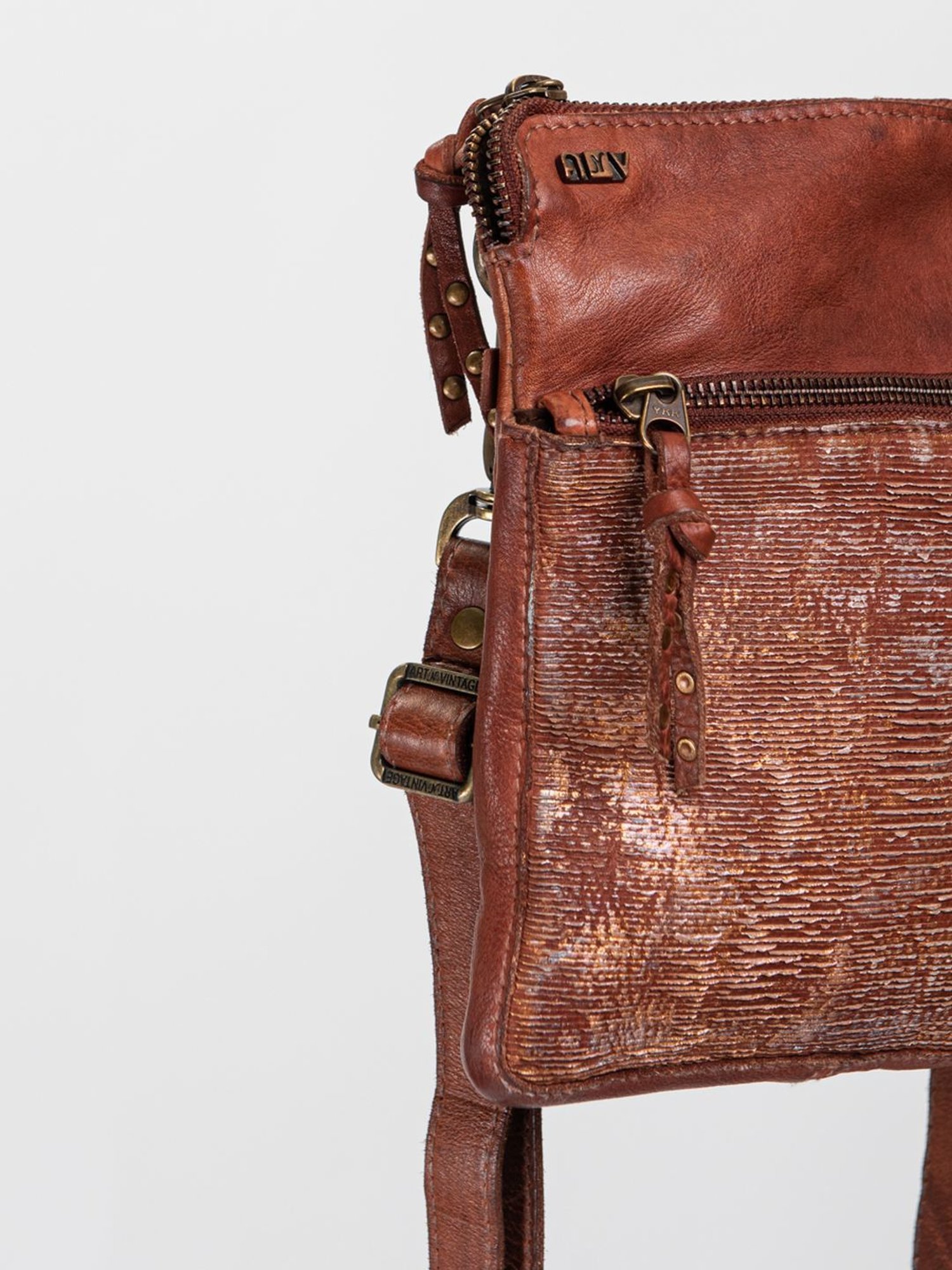 Art N Vintage Simona Cognac Leather Textured Small Sling Handbag