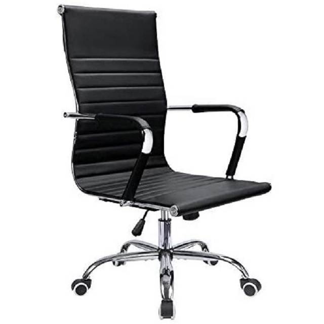 Devoko Office Desk Chair Mid Back Leather Height Adjustable Swivel Ribbed Chairs Ergonomic Executive Conference Task Chair with Arms (Black)