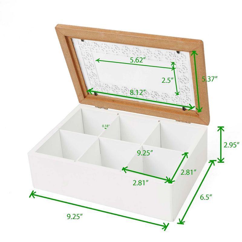 MIND READER Tea Bag Sorter and Organizer [Glass Window Wood Pattern | 6 Compartments] (WHITE)