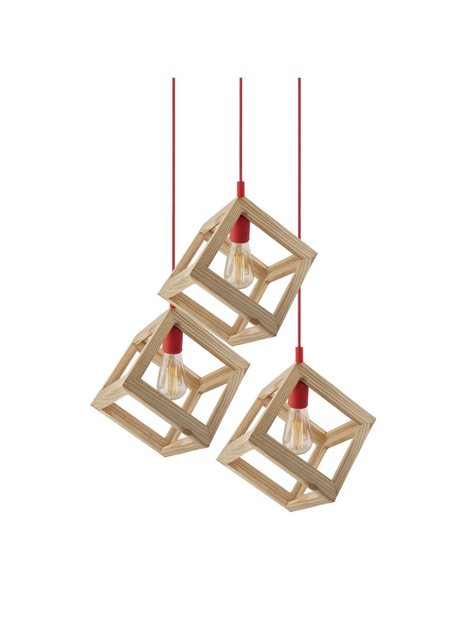 Homesake 3-Lights Round Cluster Beige Wooden Modern Nordic Cube Hanging Light  (Bulb not included)