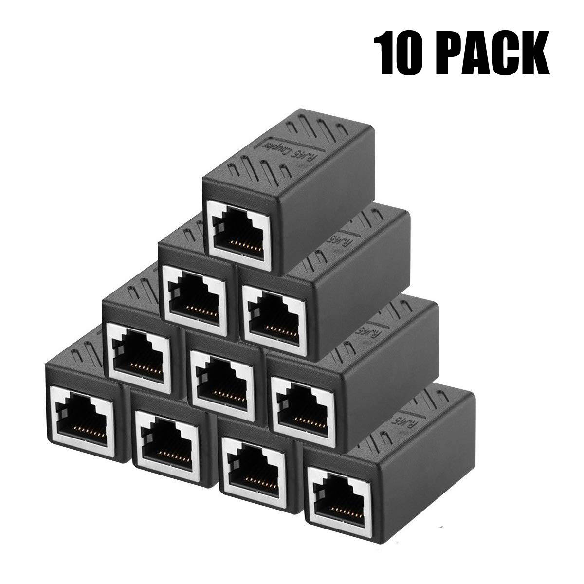 Wanmingtek RJ45 Coupler  in Line Coupler Cat7 Cat6 Cat5e Ethernet Cable Extender Adapter Female to Female (Black, 5 Pcs)