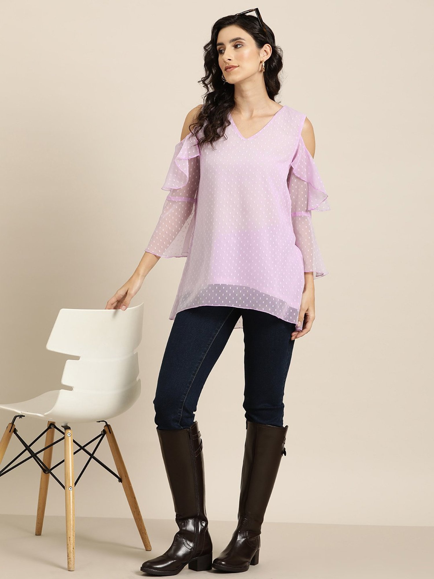Qurvii Lavender Self Design Top