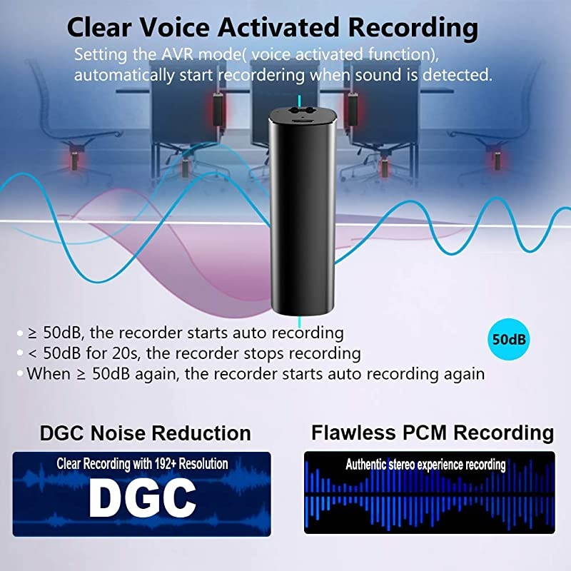 Voice Activated Recorder 32GB Super Long 800 Hours Recording Capacity 365 Standby Battery Audio Sound Recording Continuous Listening Device with Strong Magnetic