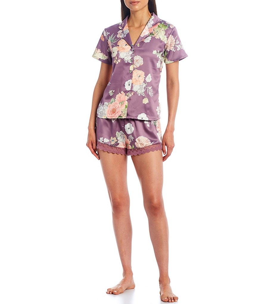 Flora Nikrooz Arisa Floral Print Charmeuse Top & Shorts Coordinating Pajama Set