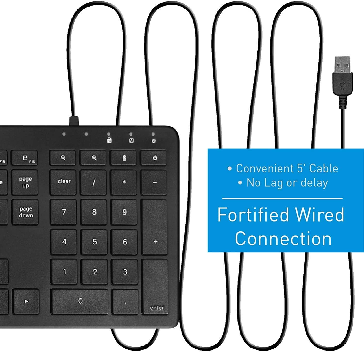Macally Wired Mac Keyboard Full-Size/Extended - Number pad 10 Key & 5FT Wired USB A Cable - 21 Shortcuts for Apple Computer Keyboards - Replacement Keyboard for Mac with USB Port - (Black)