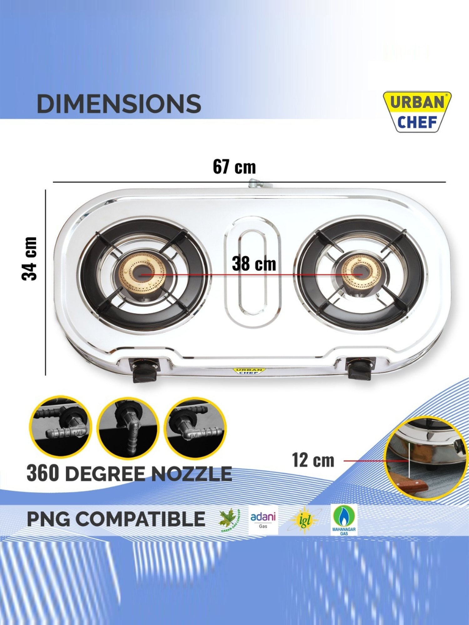 Urban Chef Gas Stove with 2 Burners ( Silver/Black )