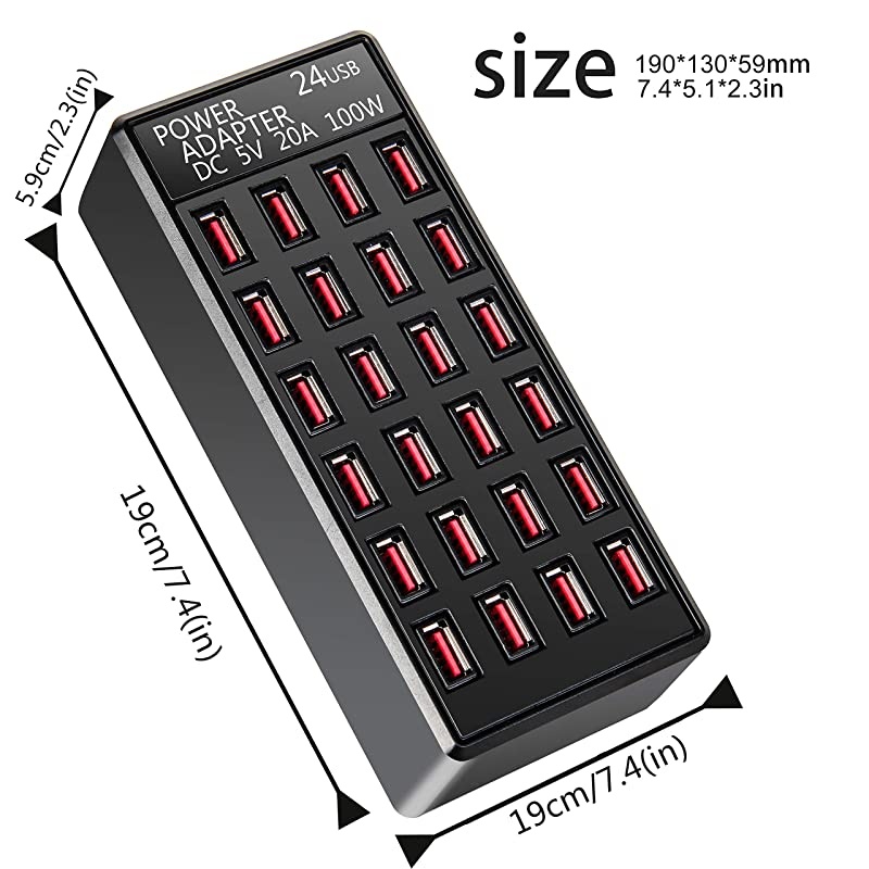 24(20A) Port USB Fast Charging Station,Travel Desktop USB Rapid Charger,Multi Ports Charging Station Organizer Compatible with Smartphones,Tables, and More Devices,fit School,mall,Hotel,Shop