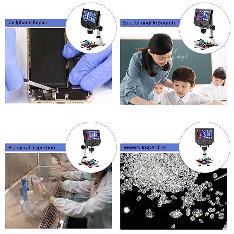 600X Microscope,  600X 4.3" LCD Display 3.6MP Electronic Digital Video Microscope Portable LED Magnifier for Mobile Phone Maintenance QC/Industrial/Collection Inspection