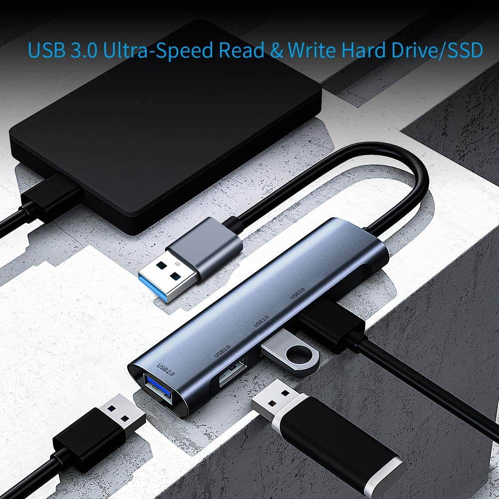 USB Docking Station 3 Port USB 2.0 and 1 Port USB 3.0 Data Hub Splitter for Laptop, PC, Computer, MacBook, Mac Pro, iMac, Surface Pro, XPS,Mobile HDD, Flash Drive Mouse and More, PC, Flash Drive