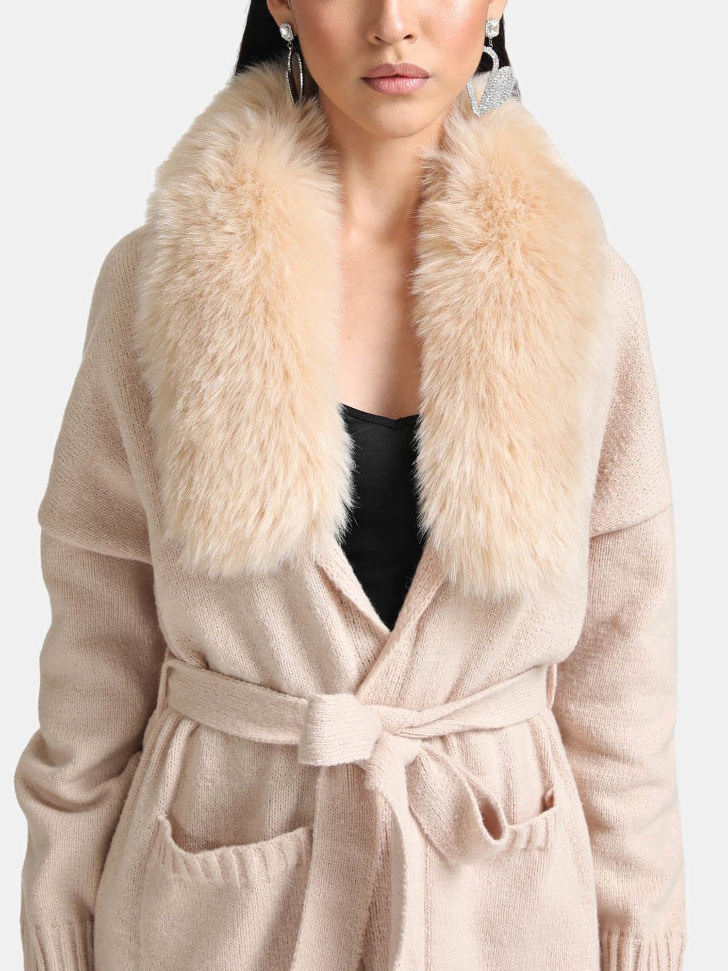 Kazo Belted Cape With Detachable Fur Collar