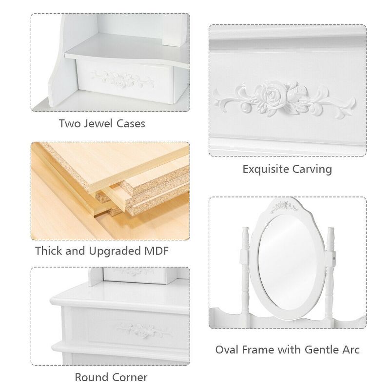 Costway White Vanity Makeup Dressing Table Jewelry Storage Stool