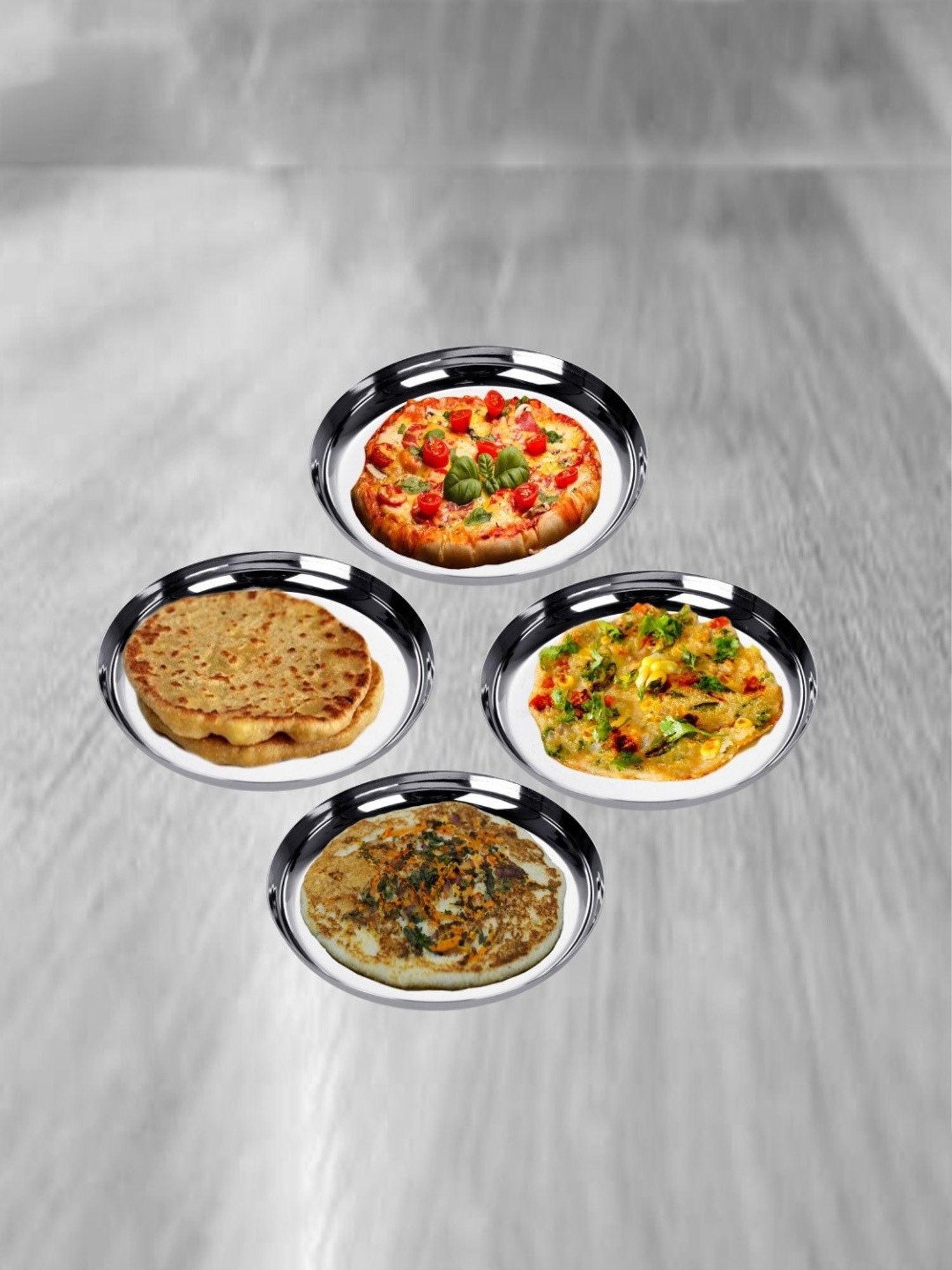 Sumeet S.S.  Apple Shape Heavy Gauge Dessert Plates with Mirror Finish -17.8Cm Dia-Set of 4 Pcs
