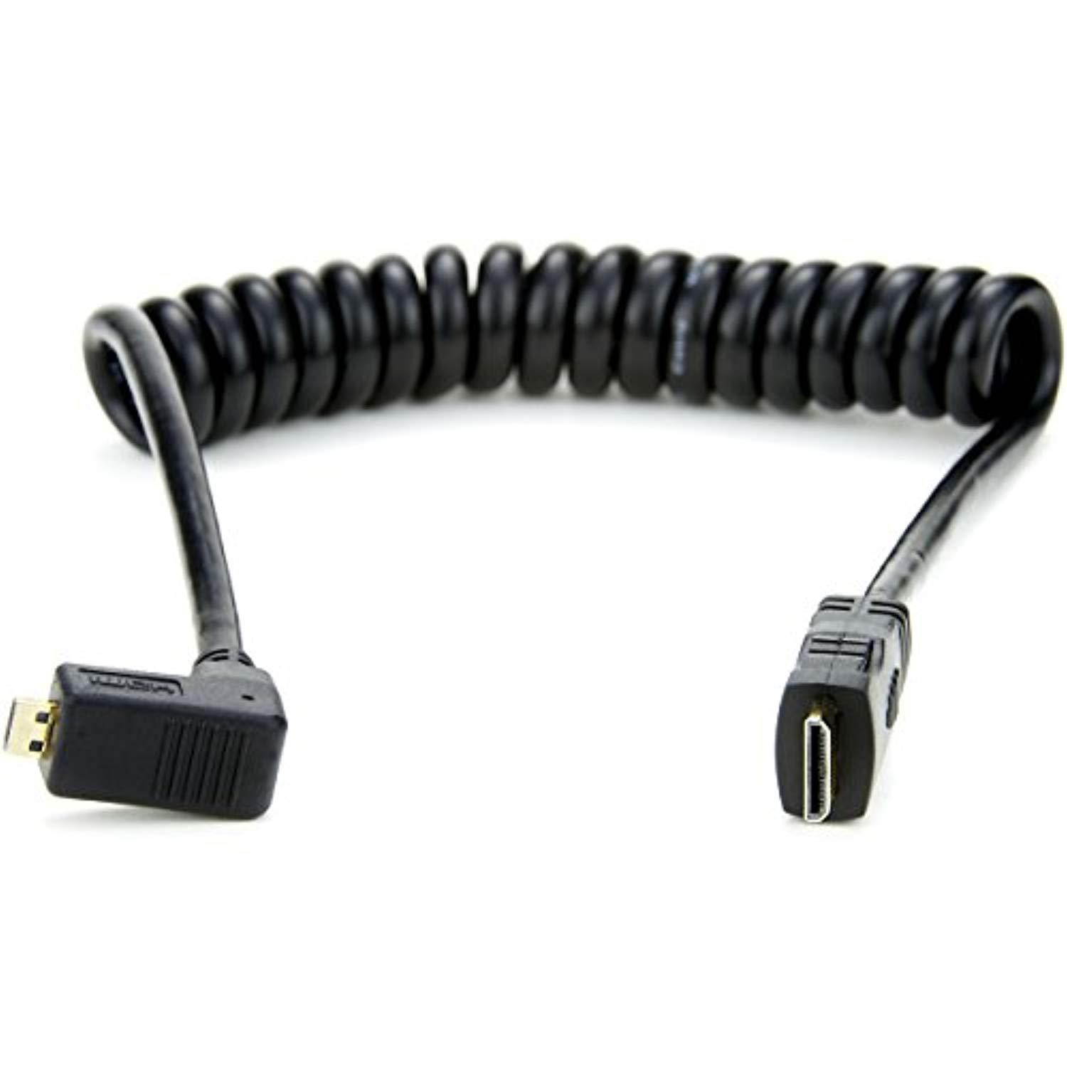 Atomos 11.81"/30cm Coiled Right Angled Micro HDMI to Straight Mini HDMI Cable