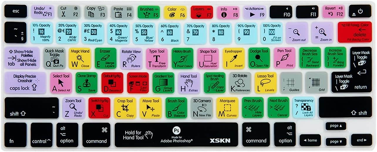XSKN Adobe Photoshop CC Shortcuts Silicone Keyboard Skin Hotkeys PS Keyboard Cover for MacBook Air 13 & MacBook Pro 13 15 17, Retina (US/European ISO Keyboard)