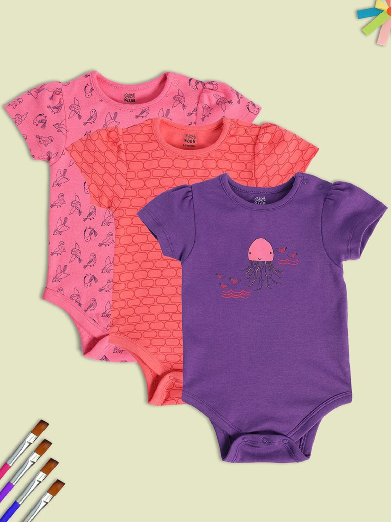 Berrytree Organic Kids Black Cotton Animals Print Rompers