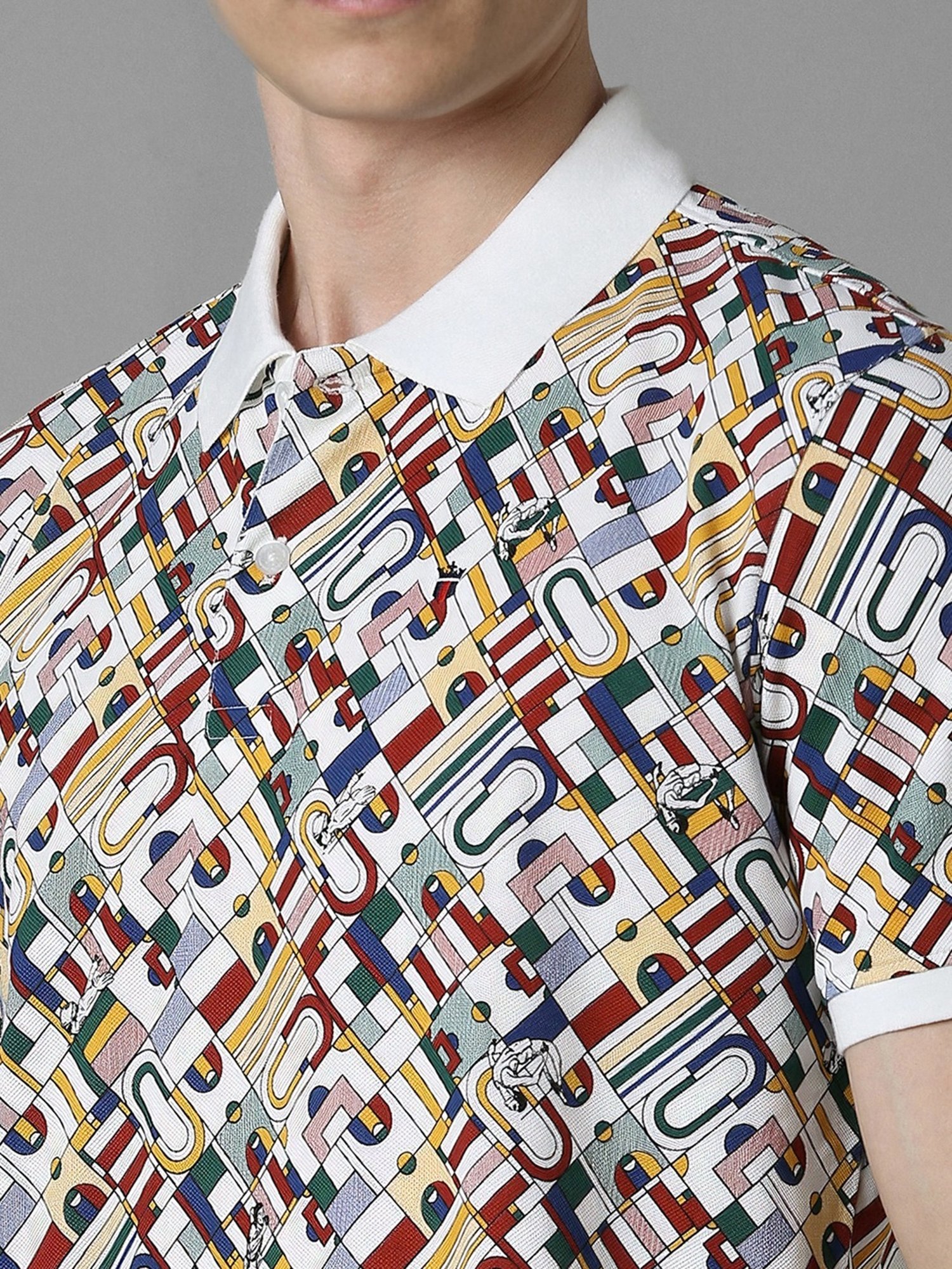 Louis Philippe White Cotton Slim Fit Printed Polo T-Shirt