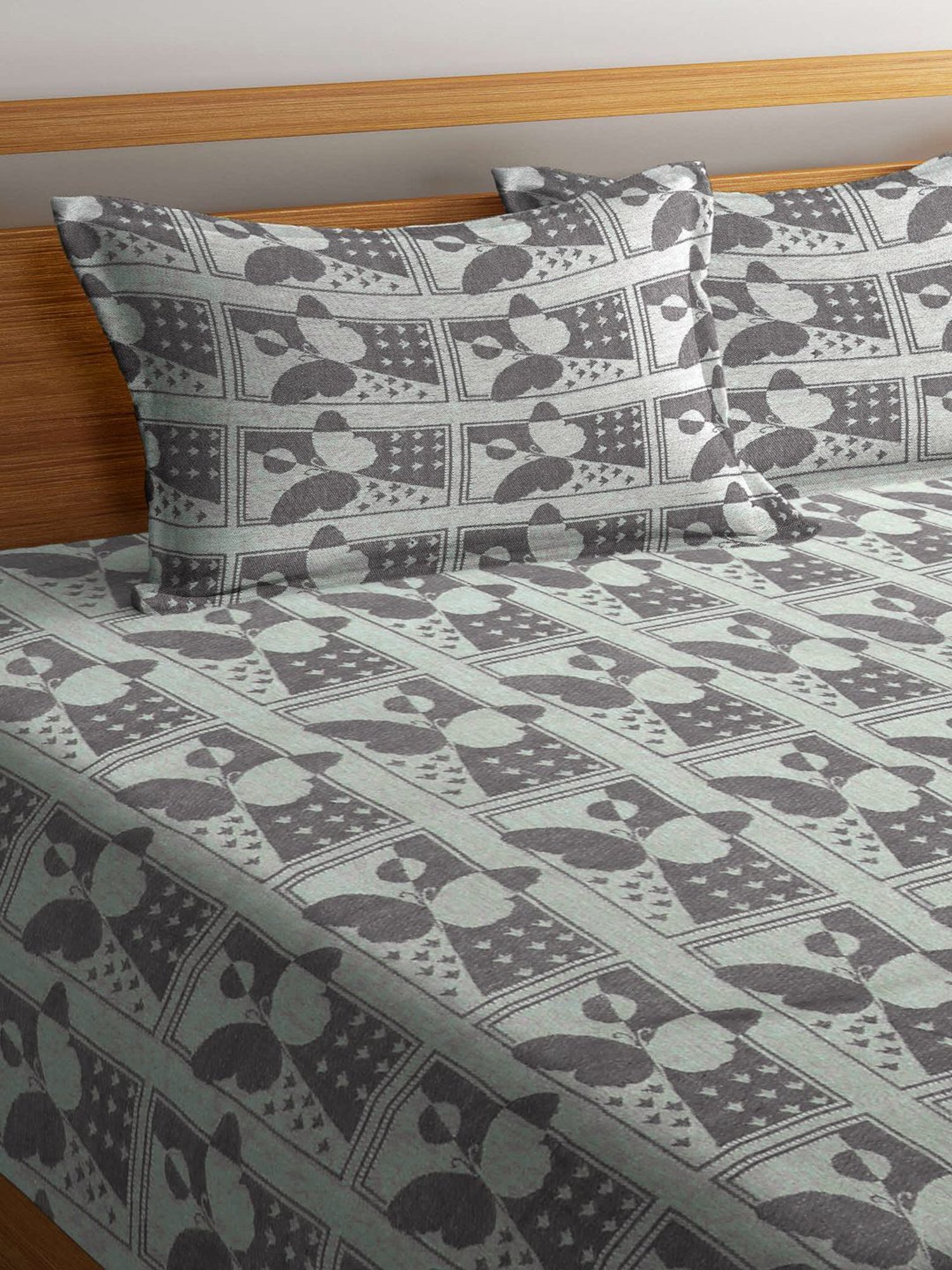 Klotthe Woven Brown 350 TC Cotton Double Bed Cover With 2 Pillow Covers