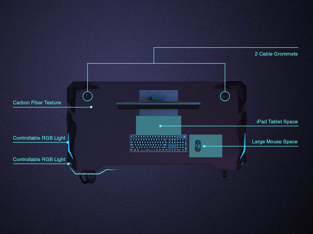 ESGAMING 47.3 Inch RGB light Gaming Computer Desk with 2.0mm Thickness Aluminum Legs 120x60cm(47.3x24inch)