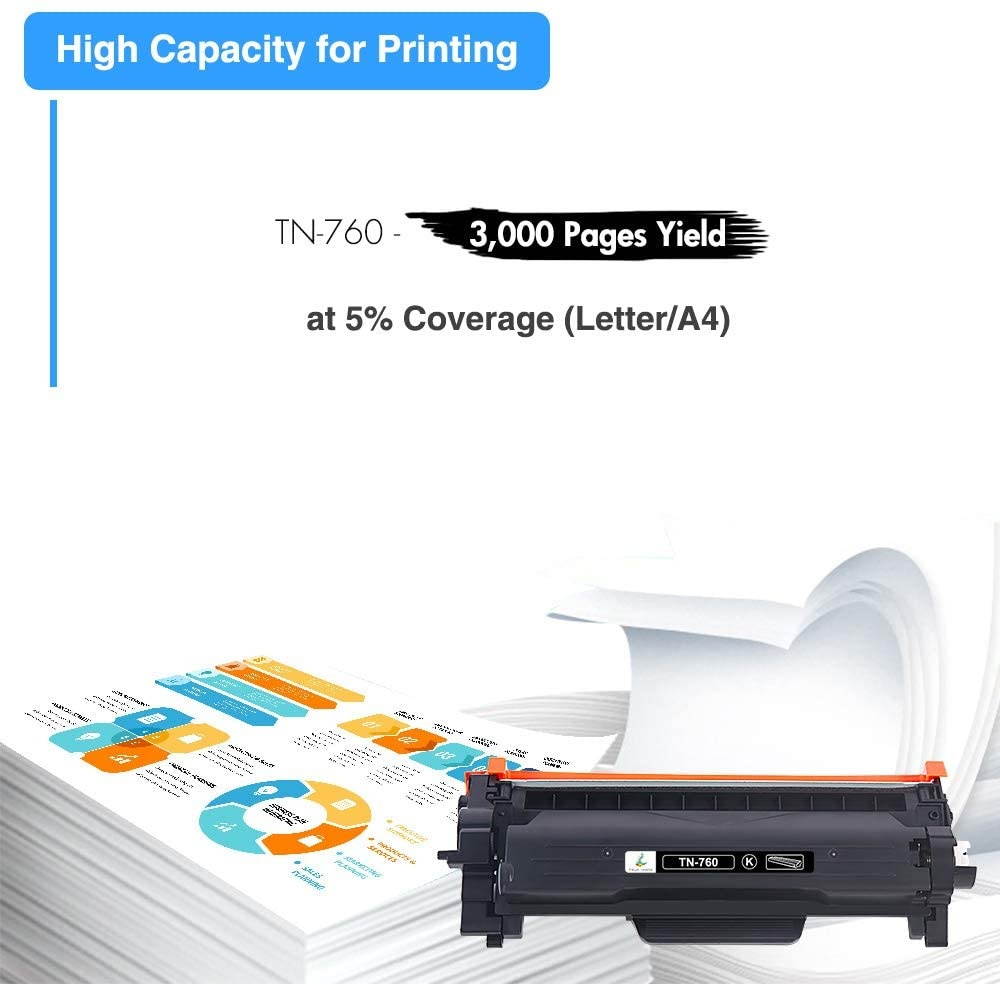 TRUE IMAGE Compatible Toner Cartridge Replacement for Brother TN760 TN730 Brother DCP-L2550dw HL-L2350dw HL-L2395dw MFCL2710dw HLL2390dw MFCL2750dw HLL2370dw Printer Ink High Yield (Black, 2-Pack)