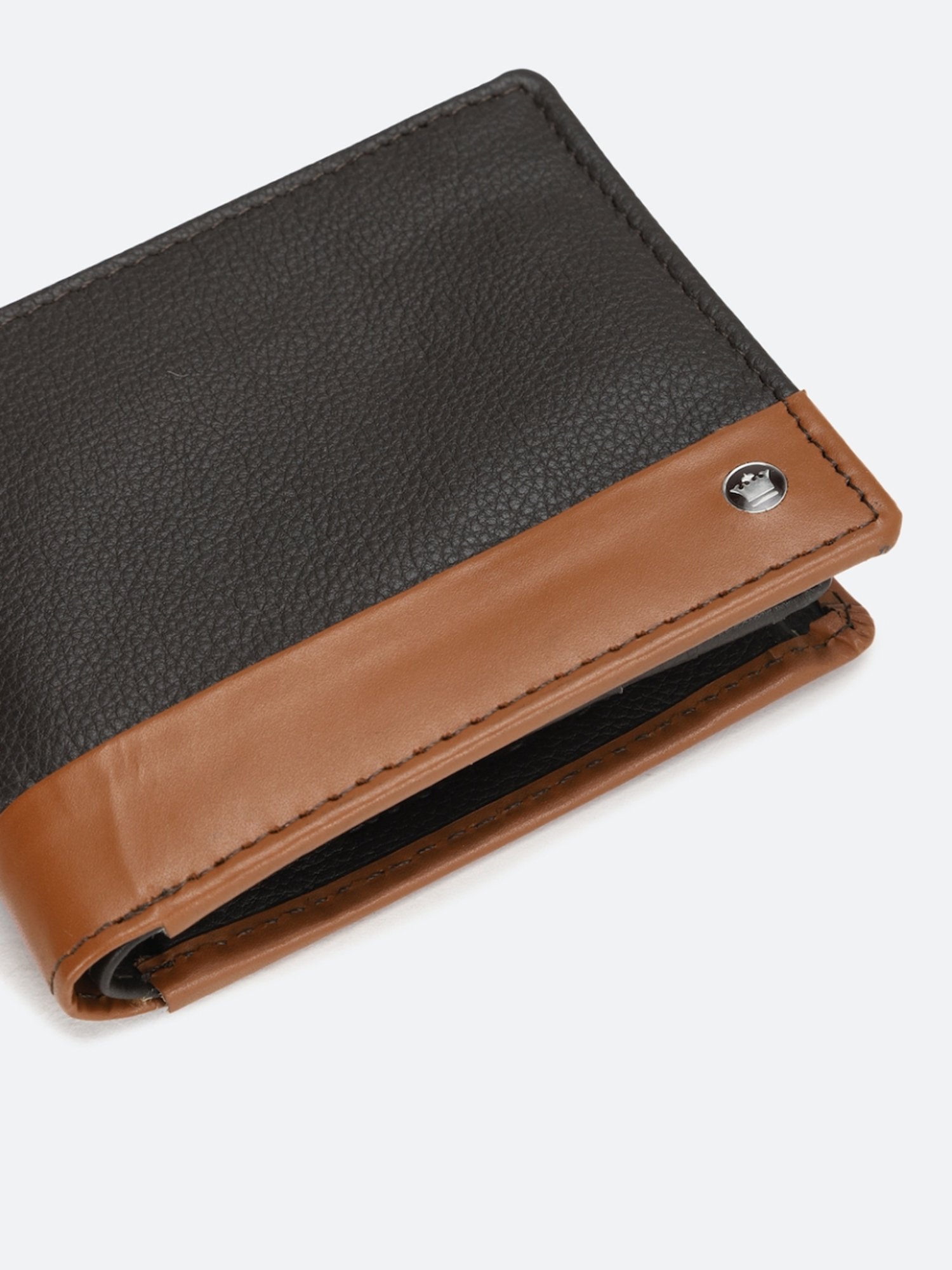 Louis Philippe Black & Brown Leather Paneled Bi-Fold Wallet