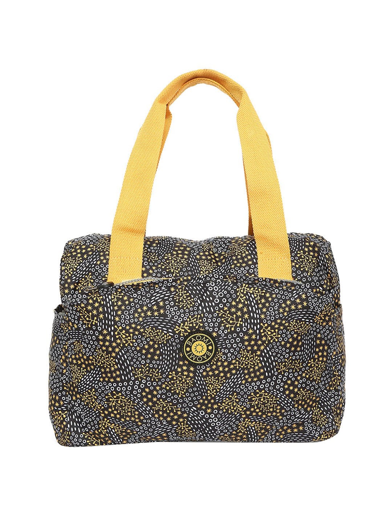 Baomi Black & Yellow Printed Medium Shoulder Bag