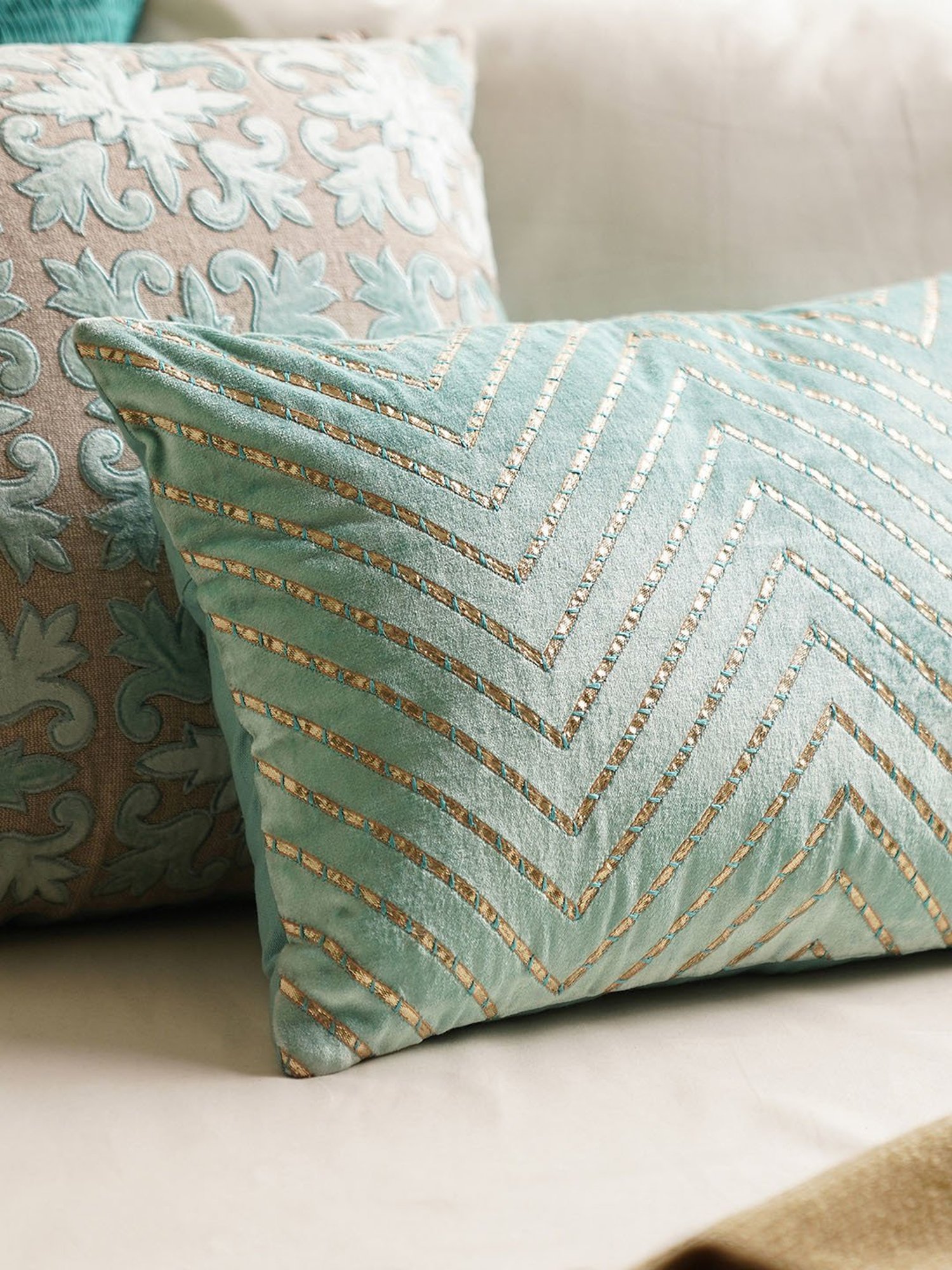 Pure Home and Living Blue Velvet Embroidery Cushion Cover