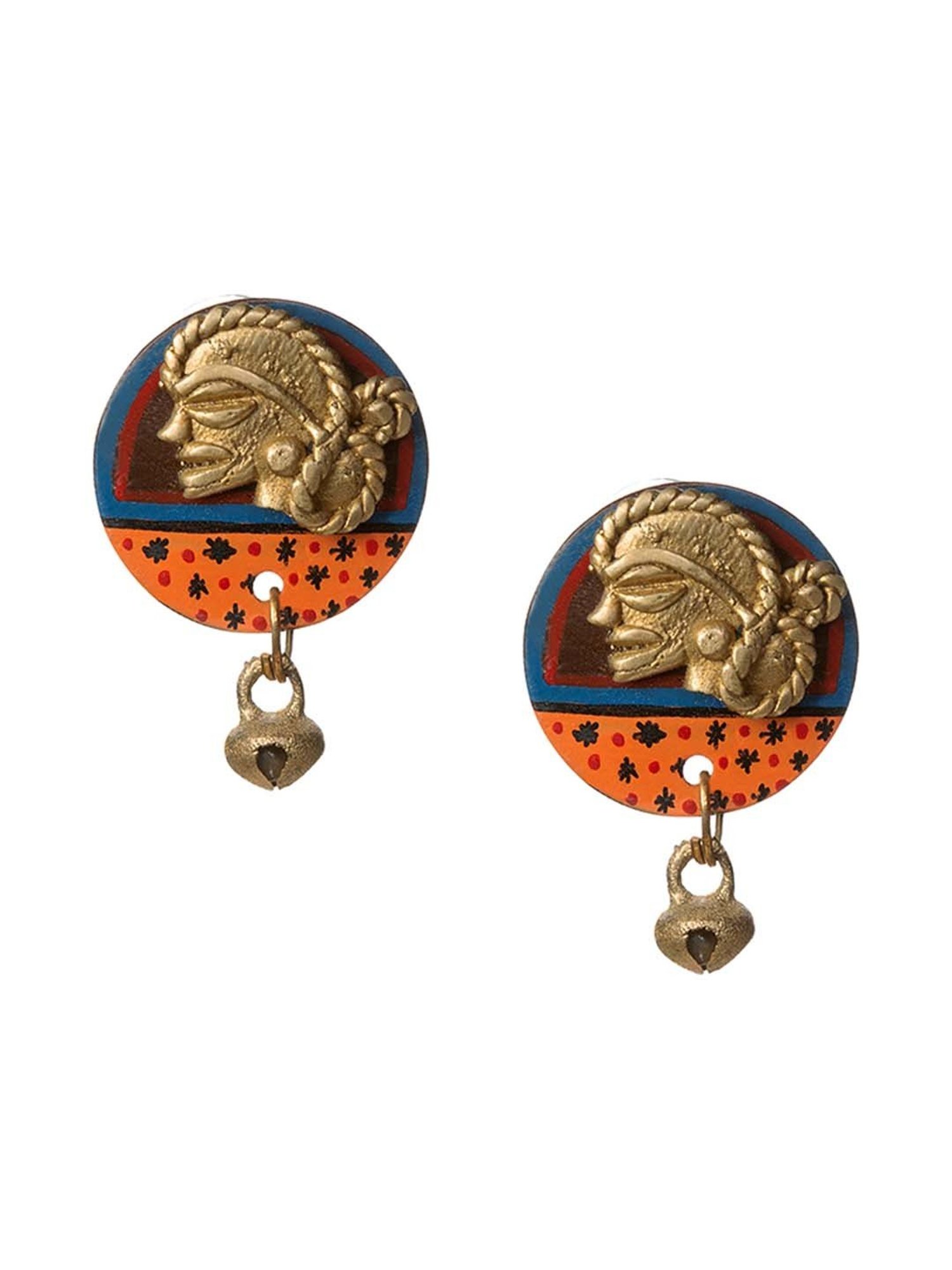ExclusiveLane 'Tribal Dhokra Women' Multicolored Brass & Coconut Shell Earrings in Dhokra Art