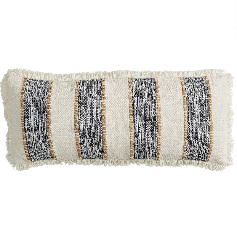 14"x34" Elegance Striped Throw Pillow with Frayed Edge Natural/Navy - Patina Vie